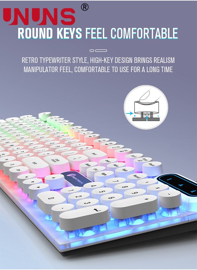 UNUNS - Wired Keyboard, Retro Typewriter Keyboard With 104 Round Keys, Compact Keyboard Full Size,USB Wired Mechanical Gaming Keyboard For Mac PC Laptop Desktop Windows,White - Image 1