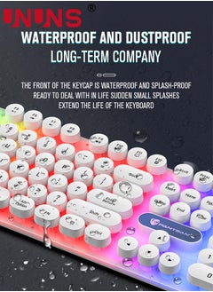 UNUNS Wired Keyboard, Retro Typewriter Keyboard With 104 Round Keys, Compact Keyboard Full Size,USB Wired Mechanical Gaming Keyboard For Mac PC Laptop Desktop Windows,White  - Image 5