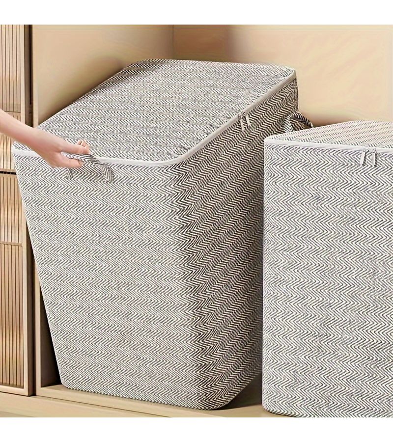 30L Large Storage Bags 2 Pack Fishbone Pattern For Clothes Quilts Under Bed Moving - Image 2