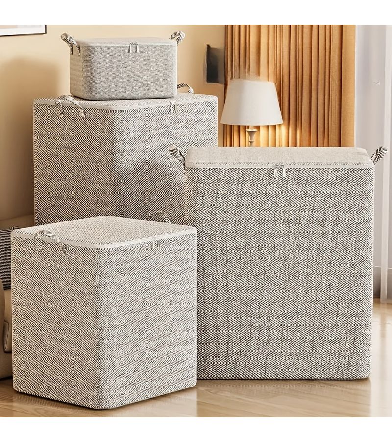 30L Large Storage Bags 2 Pack Fishbone Pattern For Clothes Quilts Under Bed Moving - Image 1