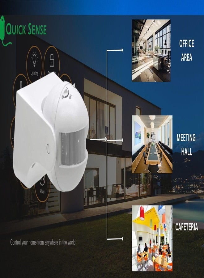 Quick Sense Plastic Wall-Mount PIR Motion Switch with Light, Energy Saving Sensor Lux Adjustment (White) Set of 4 - Image 4