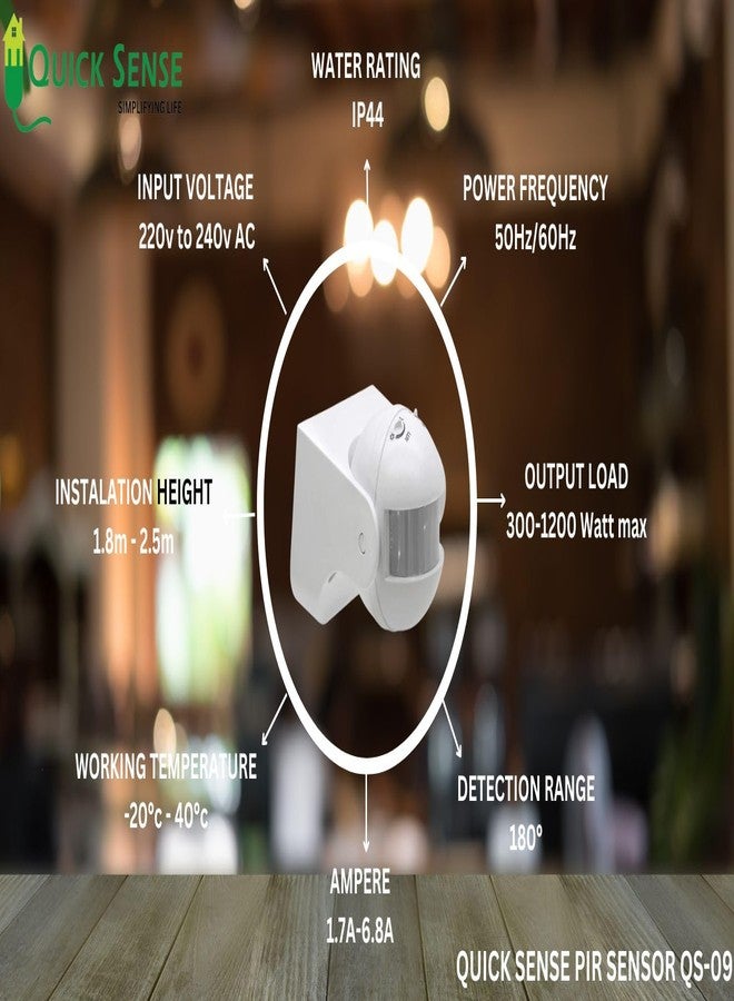Quick Sense Plastic Wall-Mount PIR Motion Switch with Light, Energy Saving Sensor Lux Adjustment (White) Set of 4 - Image 5