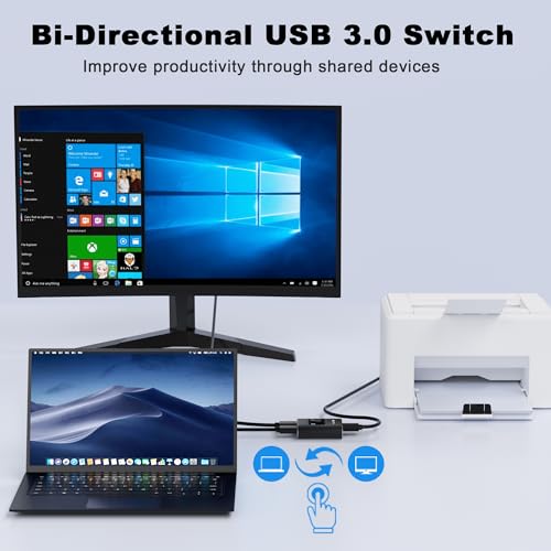 Closs USB Switch, Bi-Directional USB 3.0 Switch 2 in 1 Out/ 1 in 2 Out, USB Switcher 2 Computers Share 1 Devices for Printer, Keyboard, Scanner, Mouse, Compatible with Mac/Win/Linux - Image 3