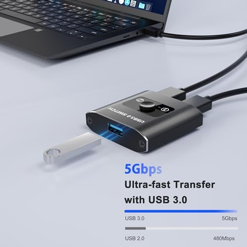 Closs USB Switch, Bi-Directional USB 3.0 Switch 2 in 1 Out/ 1 in 2 Out, USB Switcher 2 Computers Share 1 Devices for Printer, Keyboard, Scanner, Mouse, Compatible with Mac/Win/Linux - Image 2