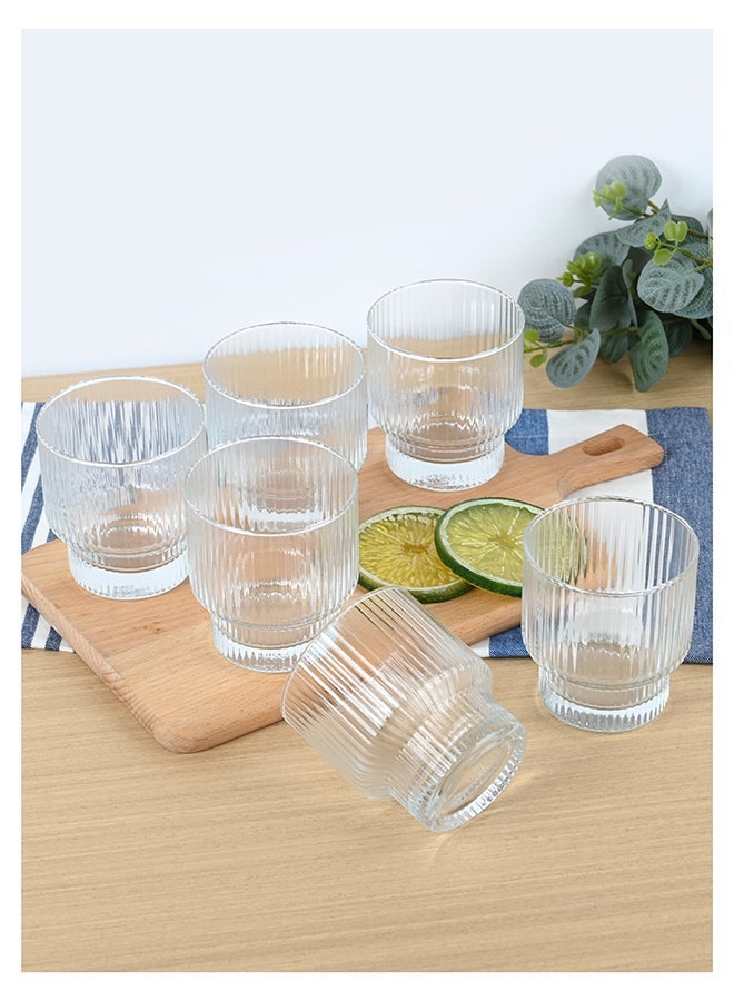 Ollieroo كؤوس تامبلر مضلعة، مجموعة من 6 كؤوس سعة 320 مل، كؤوس قهوة مثلجة، كؤوس شرب عتيقة، كؤوس ماء، كؤوس كوكتيل مزخرفة - Image 1