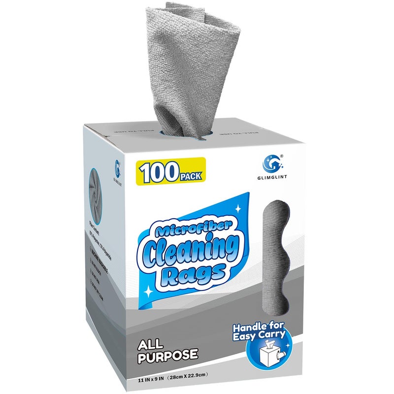 GLIMGLINT Microfiber Cleaning Cloth 100 Pack Cleaning Rags LintFree Ultra Absorbent Reusable Paper Towels for Home Kitchen Car Garage or Shop Microfiber Rags 11 x 9 Grey - Image 2