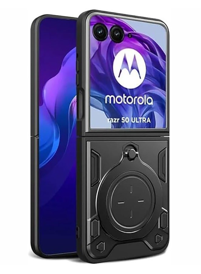 Case For Motorola Moto Razr 50 Ultra 5G with Slide Camera Cover and Stand Kickstand Magnetic Ring , High Quality Shockproof Protective Cover, Anti-Fall Drop Protection,Shockproof Case, Black - Image 1