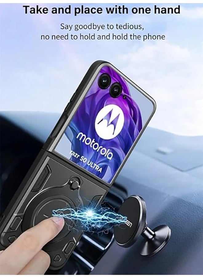 Case For Motorola Moto Razr 50 Ultra 5G with Slide Camera Cover and Stand Kickstand Magnetic Ring , High Quality Shockproof Protective Cover, Anti-Fall Drop Protection,Shockproof Case, Black - Image 2