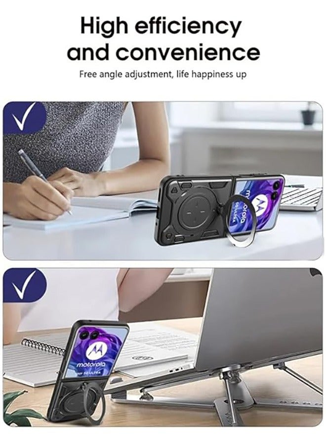 Case For Motorola Moto Razr 50 Ultra 5G with Slide Camera Cover and Stand Kickstand Magnetic Ring , High Quality Shockproof Protective Cover, Anti-Fall Drop Protection,Shockproof Case, Black - Image 3