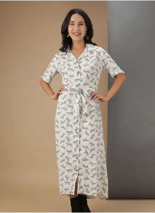 مرفوعة Women A-Line Casual Animal Print Long Dress
