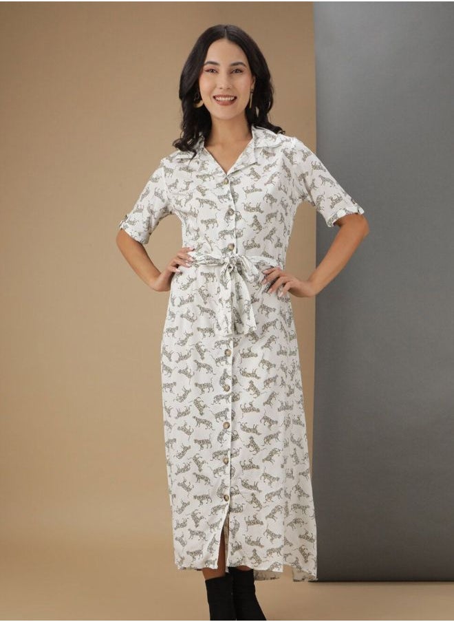Freehand Women A-Line Casual Animal Print Long Dress  - Image 1