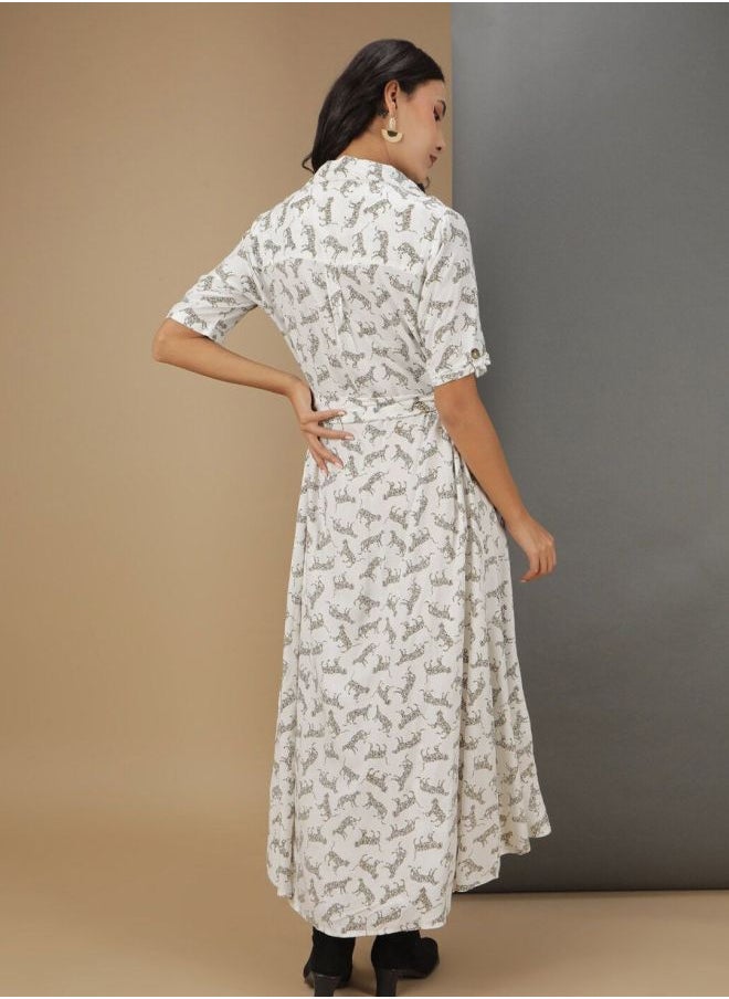 Freehand Women A-Line Casual Animal Print Long Dress  - Image 3