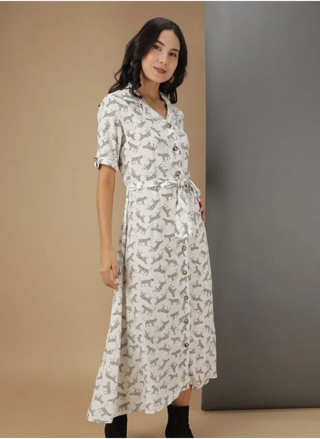مرفوعة Women A-Line Casual Animal Print Long Dress