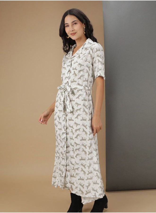 Freehand Women A-Line Casual Animal Print Long Dress  - Image 4