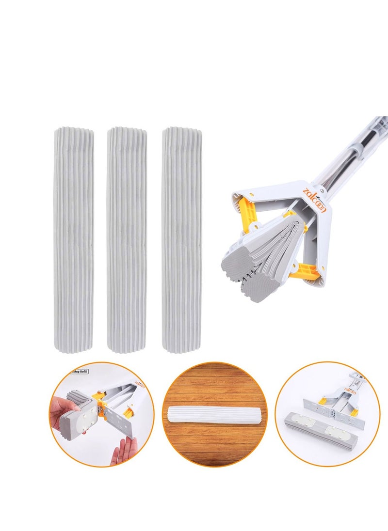 Zalcoon ZALCOON Folding Sponge Mop Head Refill 11 inches (28cm) - Set of 3 Super Absorbent PVA Sponge Refills, Compatible with Folding Self Squeeze Sponge Mop  - Image 2