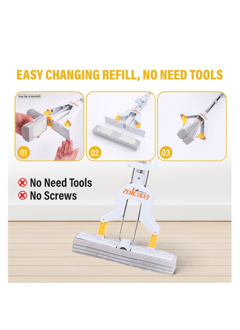 Zalcoon ZALCOON Folding Sponge Mop Head Refill 11 inches (28cm) - Set of 3 Super Absorbent PVA Sponge Refills, Compatible with Folding Self Squeeze Sponge Mop  - Image 3