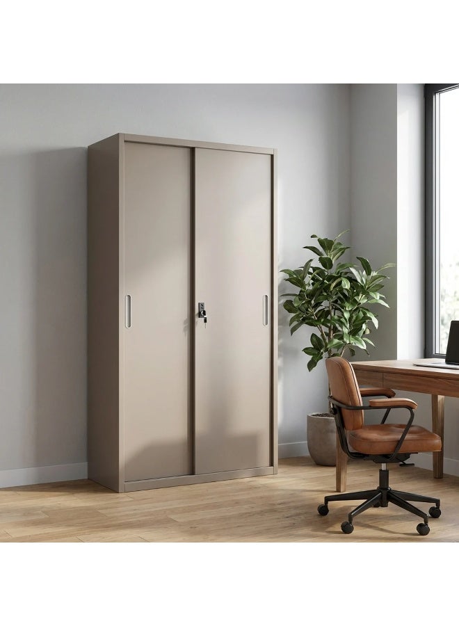 بيتي دولاب مكتبي سحاب درفتين حديد - بيج - Image 1