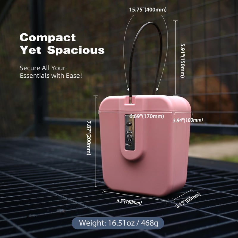 UP Security Portable Lock Box with for Beach Vacation Cruise Essentials 2025, Small Pink Safe for Travel, College Dorm, Combination Lockbox for Cash, Pistol, Medicine, Phone, Personal Beach Safe Box - Image 2