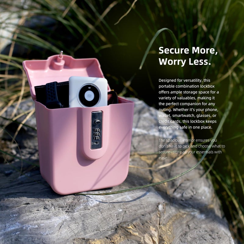 UP Security Portable Lock Box with for Beach Vacation Cruise Essentials 2025, Small Pink Safe for Travel, College Dorm, Combination Lockbox for Cash, Pistol, Medicine, Phone, Personal Beach Safe Box - Image 5