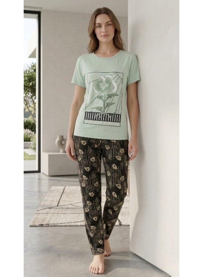 Women's cotton lycra pajama set - 2 pieces (T-shirt and pants) - Image 4