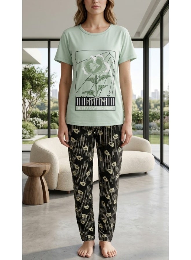 Women's cotton lycra pajama set - 2 pieces (T-shirt and pants) - Image 5