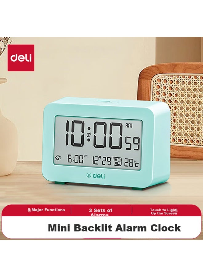 Deli Deli Mini Multifunction Alarm Clock For Student Dormitory Backlit Electronic Clock Student Special Wake-up Artifact Green 8839 - Image 1
