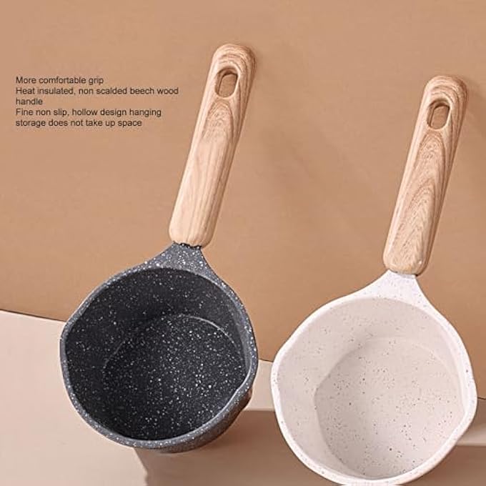 BROLEO Saucepan Compact Nonstick Sauce Pan With Pour Spouts Wooden Handle Aluminum Constructionstone Coating Milk Pot For Pouring Oil Milk Heating Frying White - Image 3