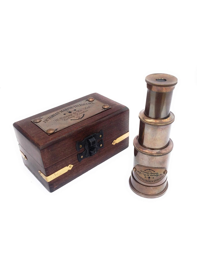 Shoptreed Shoptreed Vintage Nautical Victorian Marine Brass Telescope with Wood Box  - Image 1