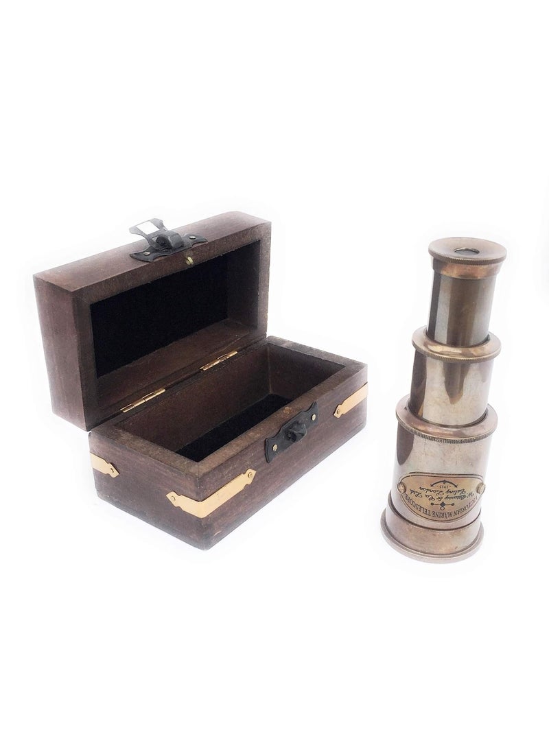 Shoptreed Shoptreed Vintage Nautical Victorian Marine Brass Telescope with Wood Box  - Image 3