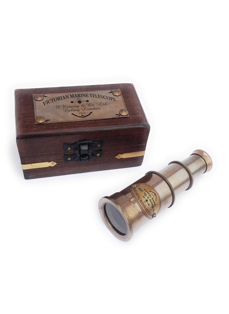 Shoptreed Shoptreed Vintage Nautical Victorian Marine Brass Telescope with Wood Box  - Image 4