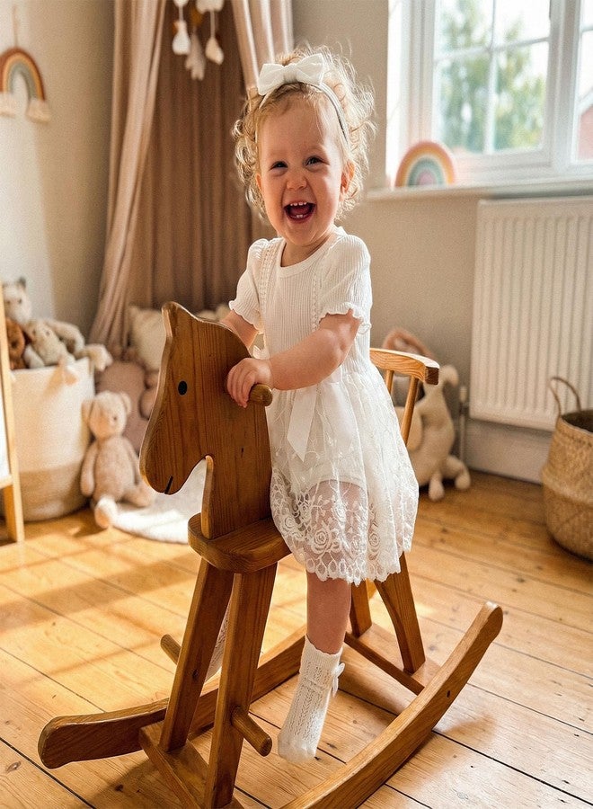 Douhoow Baby Girl Lace Dress Short Sleeve Baby Romper Dress Flowers Mesh Infant Girl Summer Clothes with Headband (White, 3-6 Months) - Image 5