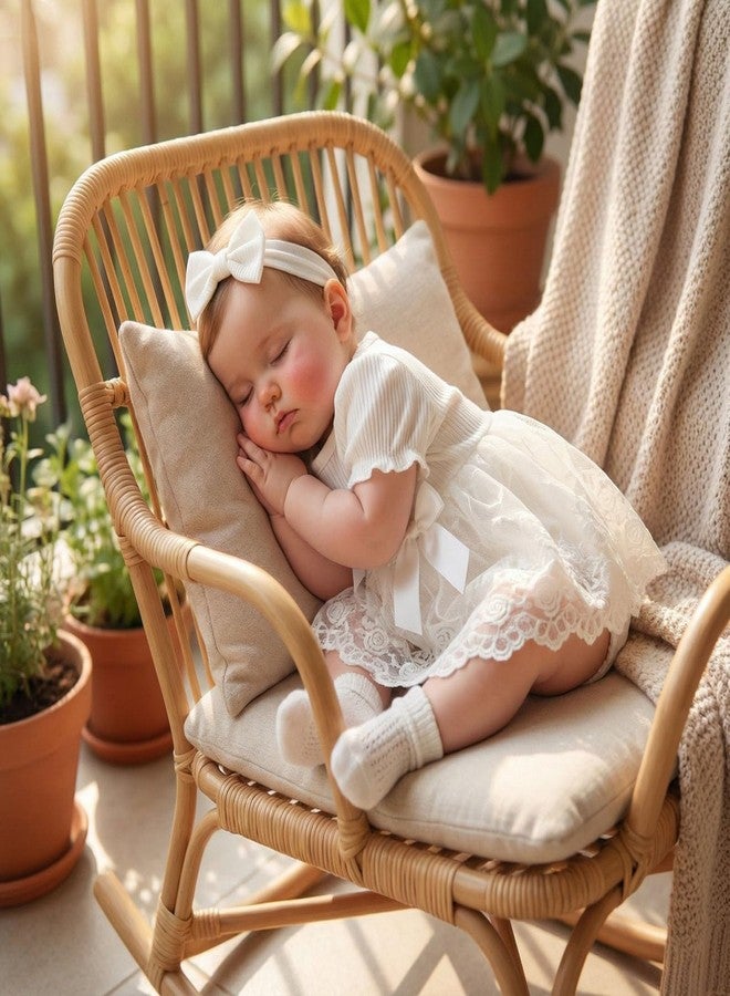 Douhoow Baby Girl Lace Dress Short Sleeve Baby Romper Dress Flowers Mesh Infant Girl Summer Clothes with Headband (White, 3-6 Months) - Image 3