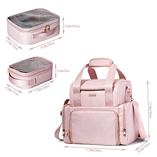 Prokva Large Makeup Cosmetic Bag with 3 Removable Case, Double Layer Travel Makeup Organizer Case with Inner Dividers and Makeup Brushes Storage Section, Pink (Patented Design) - Image 5