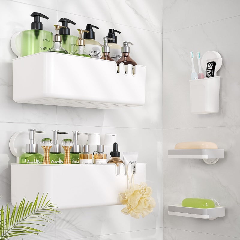 LUXEAR Shower Caddy 5 Pack Suction Cup Shower Organizer for Bathroom Storage Home KitchenNo Drilling Removable Plastic Shelf Organizer with Soap DishToothbrush Holder Easy Install