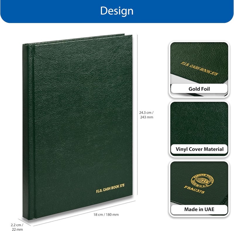 FIS Cash Book - 175x245mm, Hard Cover Vinyl, 144 Sheets, 2 Columns, Green - Image 5