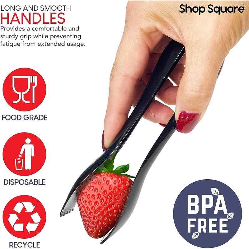 Shop Square Disposable Plastic Serving Utensils - Set of 18 Black Plastic Utensils, 6 Each 6 Serving Tongs, 10” Serving Spoons, 10” Serving Forks, Buffet Serving Utensils, Party Utensils - Image 4