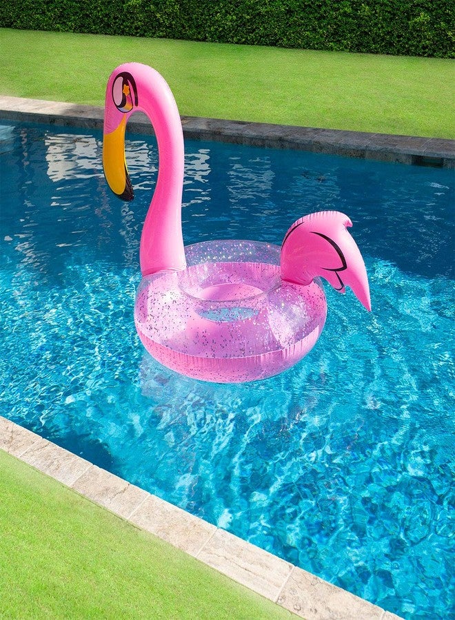PoolCandy Inflatable Animal Pool Tubes & Swim Rings (Flamingo Glitter Filled 48" inch Animal Pool Tube Swim Ring) - Image 3