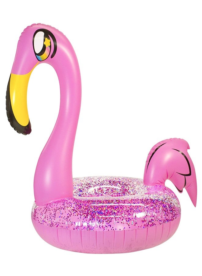 PoolCandy Inflatable Animal Pool Tubes & Swim Rings (Flamingo Glitter Filled 48" inch Animal Pool Tube Swim Ring) - Image 5