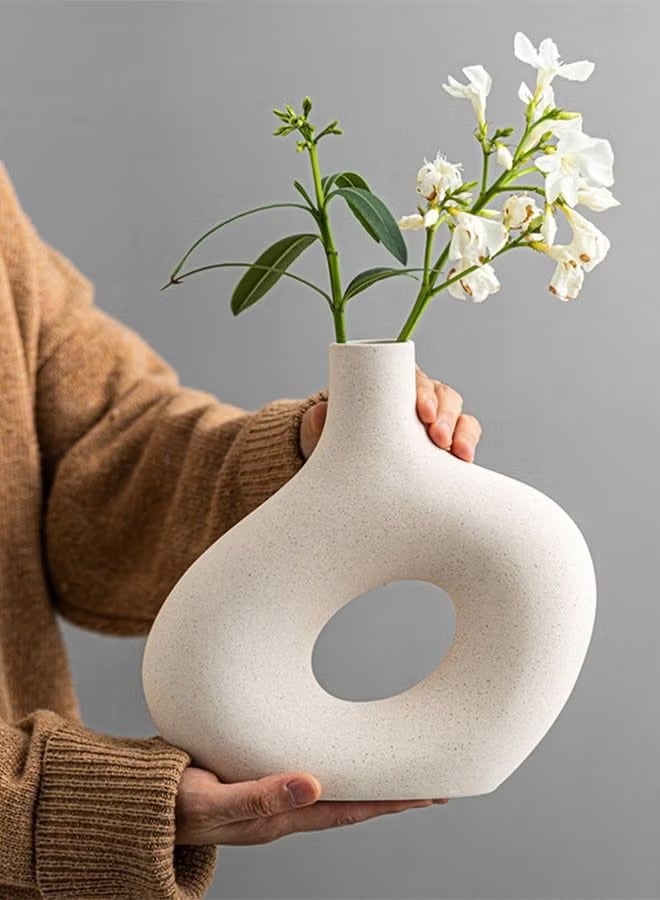 MIXDE White Ceramic Vase Round Matte Pampas Flower Vases - Image 2