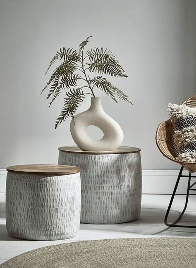 MIXDE White Ceramic Vase Round Matte Pampas Flower Vases - Image 4