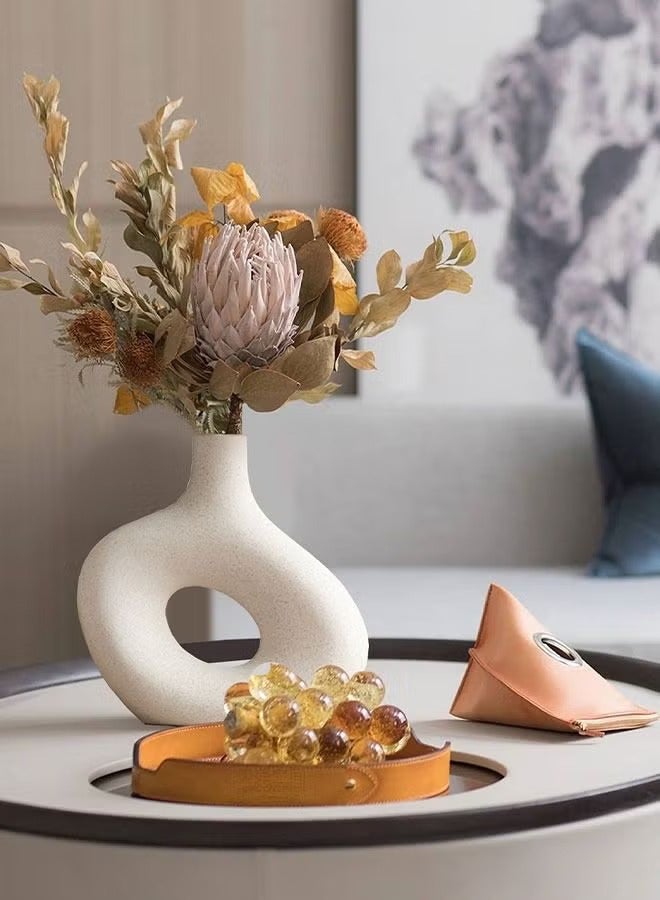 MIXDE White Ceramic Vase Round Matte Pampas Flower Vases - Image 5