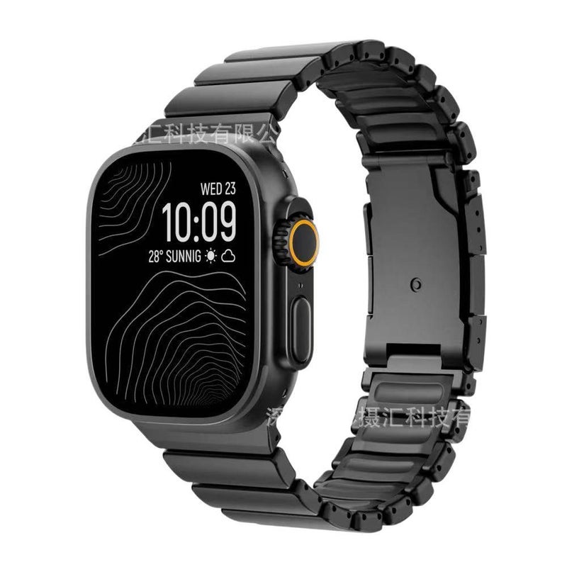 سوار ساعة ذكية سوار معدني من الستانلس ستيل متوافق باللون أسود قابل للتعديل مع Apple Watch 42/44/45/49mm بملاءمة قابلة للتعديل وحزام بديل بتصميم معدني أنيق - Image 1