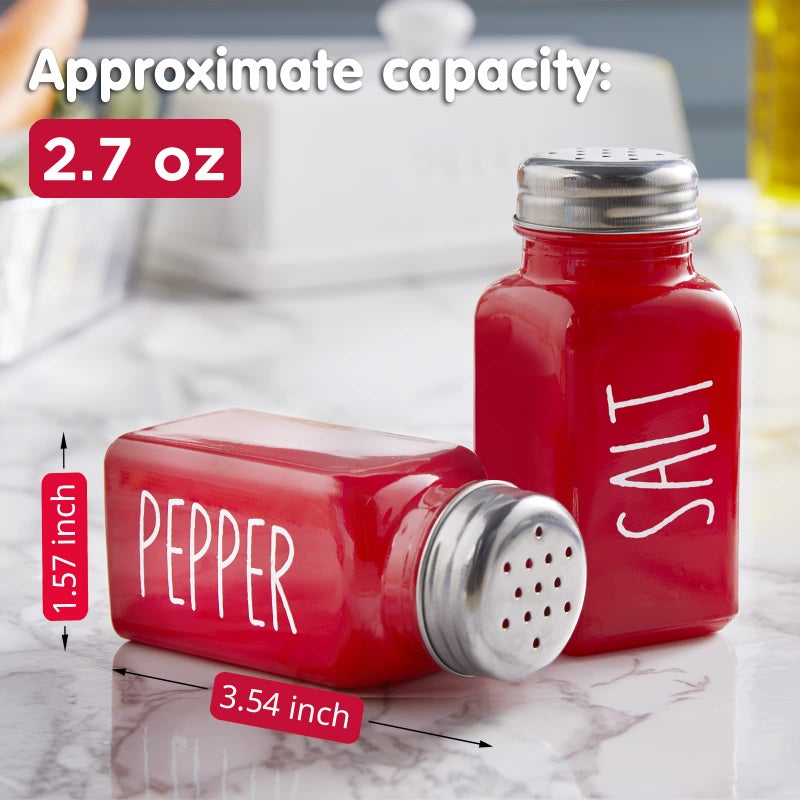 dopeca Red Salt And Pepper Shakers Set - Red Farmhouse Kitchen Decor And Accessories - Cute Glass Salt Shaker For Kitchen And Table - Image 3