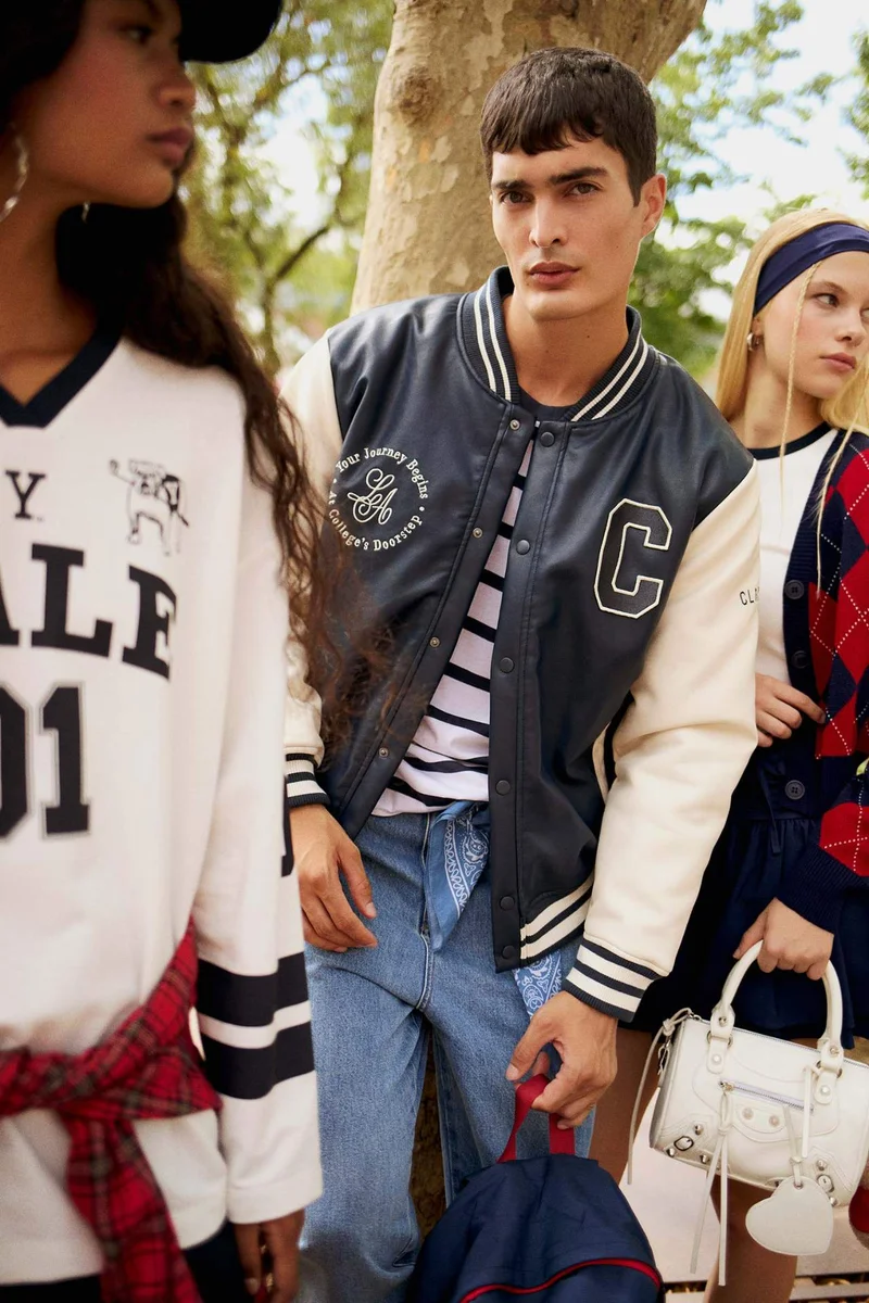 ديفاكتو Regular Fit College Collar Faux Leather Bomber Jacket