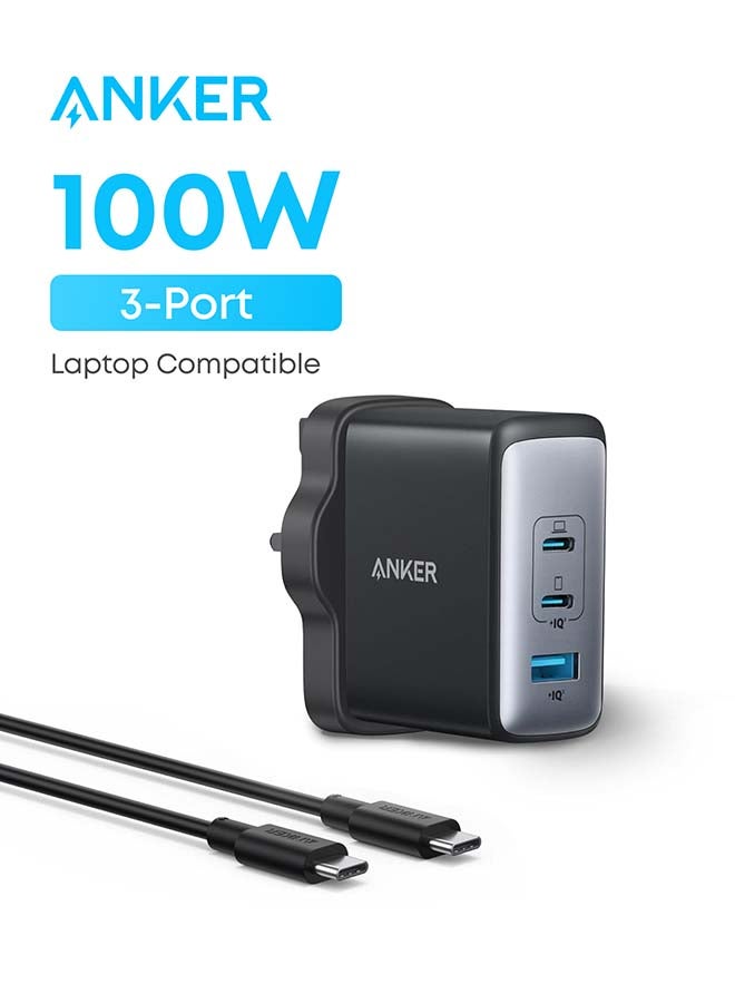 موصل USB C، شاحن أنكر 100 واط USB C، شاحن 736 (Nano II 100W)، شاحن حائط سريع مدمج بـ 3 منافذ لجهاز MacBook Pro/Air، Google Pixelbook، ThinkPad، Dell XPS، iPad Pro، Galaxy S22/S20، iPhone 16/16Pro - - Image 1