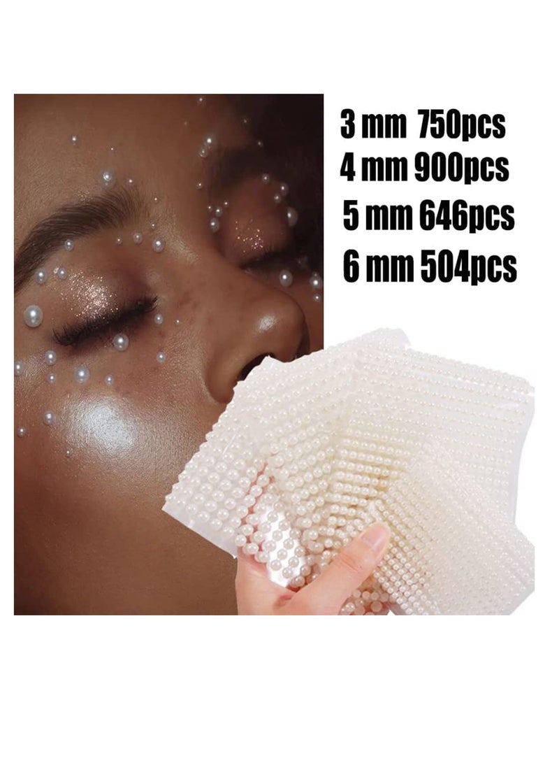 Self Adhesive Pearl Stickers Makeup,White Pearls Gems for Eyes Face Nail Temporary Tattoo Gems Jewelry DIY Crafts Home Decoration Scrapbooking Embellishments Accessories Festival Decorations, 4 Size - Image 2