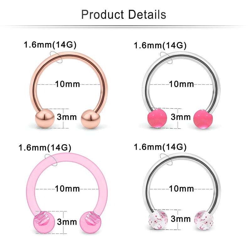 Cisyozi 14G Septum Jewelry Surgical Stainless Steel Horseshoe Nose Septum Ring Cartilage Helix Tragus Rook Daith Earring Hoop Stud Lip belly Navel Eyebrow Piercing Jewelry Retainer for Women Men 10mm - Image 4
