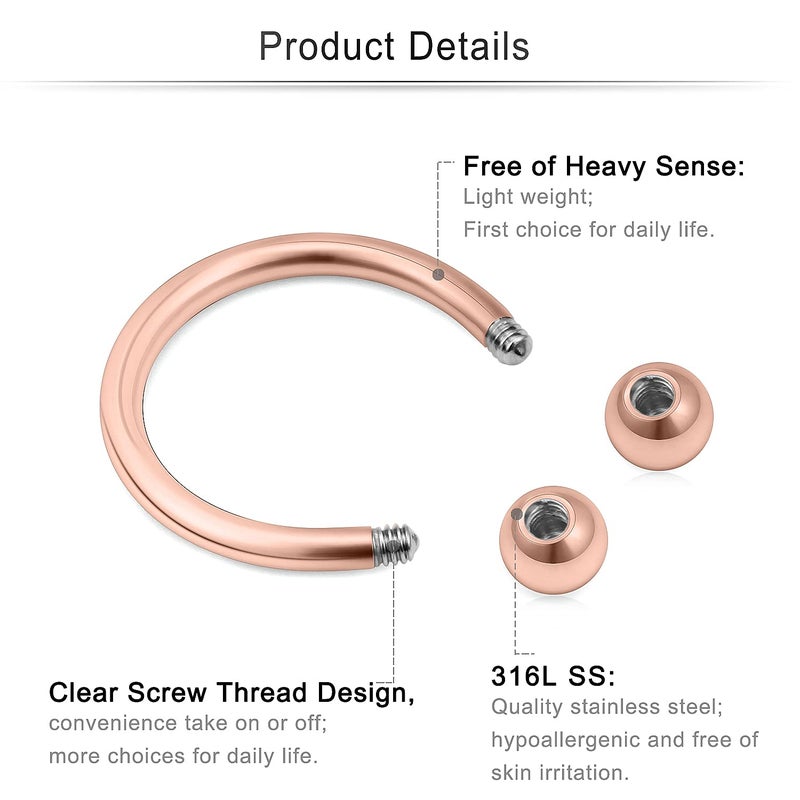 Cisyozi 14G Septum Jewelry Surgical Stainless Steel Horseshoe Nose Septum Ring Cartilage Helix Tragus Rook Daith Earring Hoop Stud Lip belly Navel Eyebrow Piercing Jewelry Retainer for Women Men 10mm - Image 5