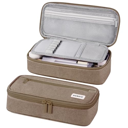 WEMATE Pencil Case, Large Storage Organizer for Stationery, Back - to - School Essential, Teacher Must - have, Big Pencil Pouch, Marker Case School Supplies for College & High School Brown - Image 1