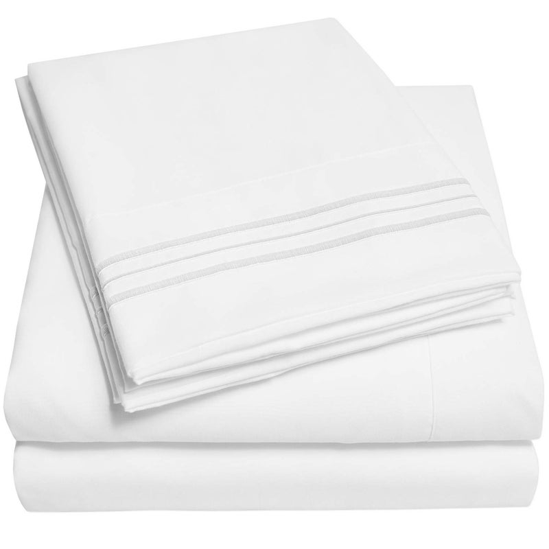 Sweet Home Collection 1500 Supreme Collection California King Sheet Sets White  Luxury Hotel Bed Sheets and Pillowcase Set for California King Mattress  Extra Soft Elastic Corner Straps Deep Pocket Sheets White  - Image 1